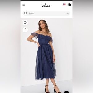 Lulu’s Regal Radiance Navy Blue Tulle Bustier Midi Dress